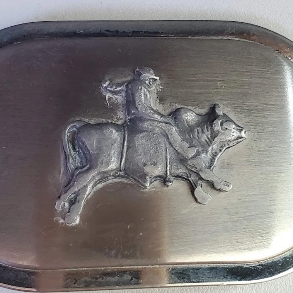 Bull Rider Belt Buckle Silver Tone Oval Western Rodeo Cowboy Large Statement